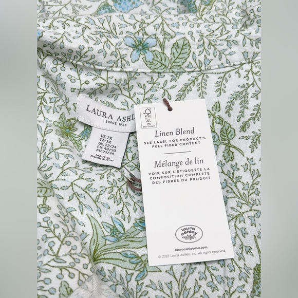 Laura Ashley Green Floral Linen Blouse Shirt Size 2X NWT - Picture 4 of 6